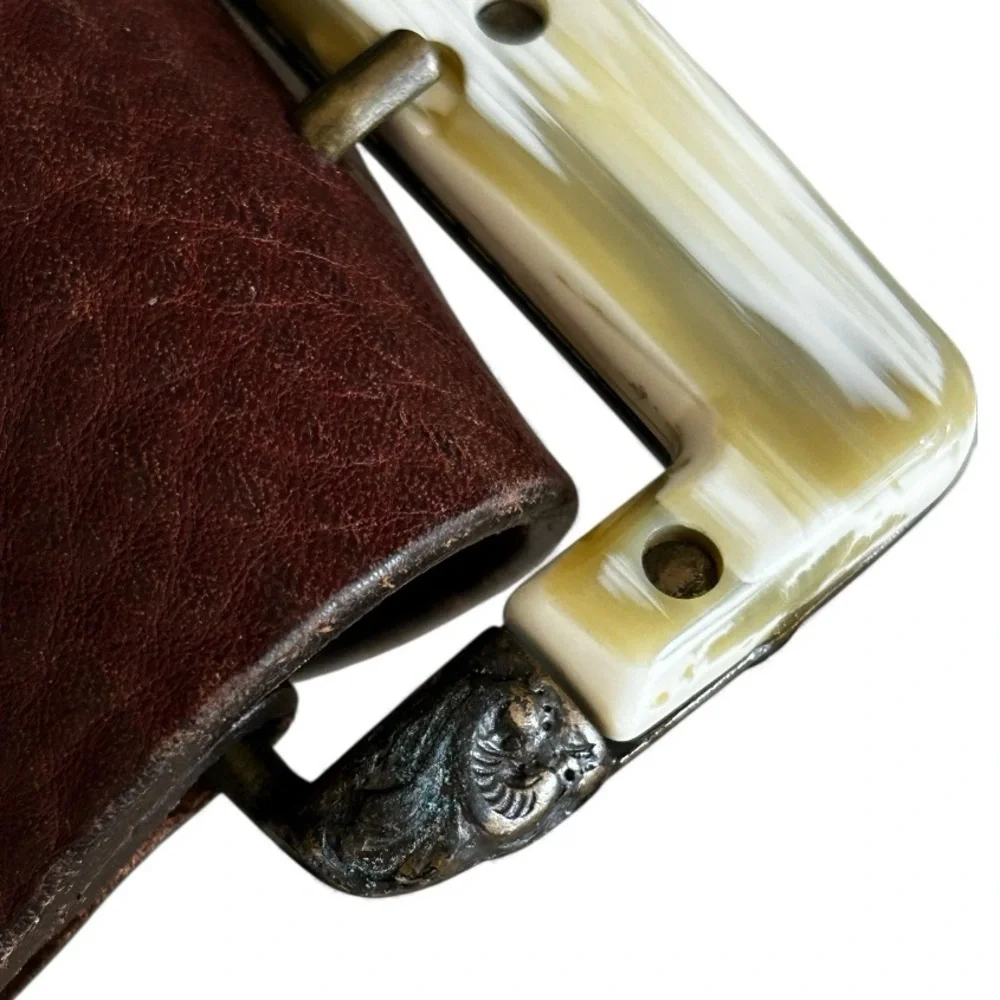 FRANCESO BOJOLA FIRENZE Vintage Leather Belt Brown Enhanced Resin Buckle L/XL